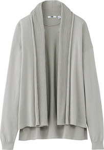 Women Uv Cut Stole Cardigan 02 Light Gray - neckline: shawl; style: open front; predominant colour: light grey; occasions: casual, work; length: standard; fibres: cotton - 100%; fit: loose; back detail: longer hem at back than at front; sleeve length: long sleeve; sleeve style: standard; texture group: knits/crochet; pattern type: knitted - fine stitch