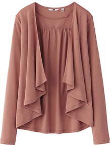 Women Long Sleeve Stole Cardigan 100% Cotton - pattern: plain; neckline: waterfall neck; bust detail: ruching/gathering/draping/layers/pintuck pleats at bust, tiers/frills/bulky drapes/pleats; style: open front; predominant colour: pink; occasions: casual, work; length: standard; fibres: cotton - 100%; fit: loose; sleeve length: long sleeve; sleeve style: standard; texture group: knits/crochet; pattern type: knitted - fine stitch