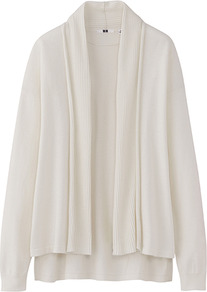 Women Uv Cut Stole Cardigan 01 Off White - pattern: plain; neckline: collarless open; style: open front; predominant colour: ivory; occasions: casual, work; length: standard; fibres: cotton - 100%; fit: loose; back detail: longer hem at back than at front; sleeve length: long sleeve; sleeve style: standard; texture group: knits/crochet; pattern type: knitted - fine stitch