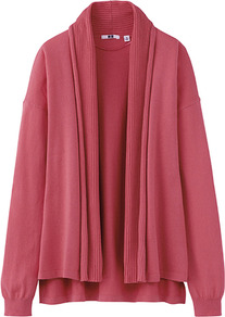 Women Uv Cut Stole Cardigan 12 Pink - neckline: shawl; length: below the bottom; style: open front; predominant colour: pink; occasions: casual, work; fibres: cotton - 100%; fit: loose; back detail: longer hem at back than at front; sleeve length: long sleeve; sleeve style: standard; texture group: knits/crochet; pattern type: knitted - fine stitch
