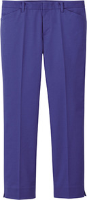Women Stretch Ankle Length Trousers C 73 Purple - pattern: plain; waist detail: fitted waist, narrow waistband; pocket detail: small back pockets; hip detail: front pockets at hip; waist: mid/regular rise; predominant colour: purple; occasions: casual, work, holiday; length: ankle length; fibres: cotton - mix; texture group: cotton feel fabrics; fit: slim leg; pattern type: fabric; style: standard