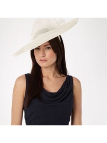Ivory Whirl Statement Saucer Headband - predominant colour: ivory; occasions: evening, occasion; type of pattern: light; style: wide brimmed; size: large; material: sinamay; embellishment: feather, corsage; pattern: plain; trends: sculptural frills