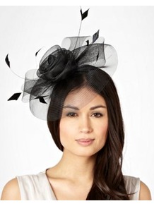 Black Meshed Rose Flower Headband - predominant colour: black; occasions: evening, occasion; type of pattern: standard; style: fascinator; size: standard; material: sinamay; embellishment: feather; pattern: plain