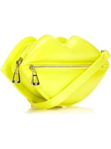 Designer Yellow Lips Zip Front Clutch Bag - predominant colour: yellow; occasions: evening; style: clutch; length: hand carry; size: standard; material: faux leather; pattern: plain; finish: patent