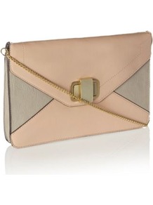 Designer Light Pink Colour Block Clutch Bag - predominant colour: nude; occasions: evening; style: clutch; length: hand carry; size: standard; material: faux leather; pattern: plain; finish: plain