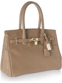 Designer Natural Belted Padlock Tote Bag - secondary colour: taupe; predominant colour: stone; occasions: work; style: tote; length: handle; size: standard; material: leather; pattern: plain; finish: plain