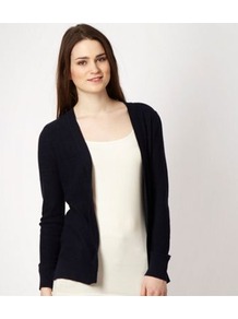 Dark Blue Open Front Asymmetric Cardigan - pattern: plain; neckline: collarless open; style: open front; predominant colour: navy; occasions: casual; length: standard; fibres: cotton - mix; fit: standard fit; sleeve length: long sleeve; sleeve style: standard; texture group: knits/crochet; pattern type: knitted - other