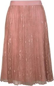 Lace Pleated Skirt - length: below the knee; fit: loose/voluminous; style: pleated; waist detail: wide waistband/cummerbund; waist: high rise; secondary colour: blush; predominant colour: nude; occasions: evening, occasion; fibres: nylon - mix; hip detail: ruching/gathering at hip; texture group: lace; trends: volume; pattern type: fabric; pattern size: small & busy; pattern: patterned/print; embellishment: lace