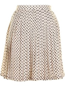 Cream Kelsey Skirt - length: mid thigh; fit: loose/voluminous; style: pleated; waist: high rise; pattern: polka dot; predominant colour: ivory; secondary colour: navy; occasions: casual; fibres: polyester/polyamide - 100%; hip detail: structured pleats at hip; texture group: sheer fabrics/chiffon/organza etc.; pattern type: fabric; pattern size: small & busy