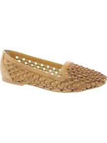 Sabara Woven Slipper Shoes - predominant colour: camel; occasions: casual, work; material: leather; heel height: flat; toe: round toe; style: ballerinas / pumps; finish: plain; pattern: plain