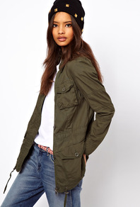 Four Pocket Utility Parka - pattern: plain; length: below the bottom; bust detail: added detail/embellishment at bust; style: parka; hip detail: front pockets at hip; collar: high neck; predominant colour: khaki; occasions: casual; fit: straight cut (boxy); fibres: cotton - 100%; waist detail: fitted waist, belted waist/tie at waist/drawstring; shoulder detail: discreet epaulette; sleeve length: long sleeve; sleeve style: standard; texture group: cotton feel fabrics; collar break: high; pattern type: fabric