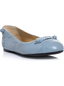 Leather Studded Flats - predominant colour: pale blue; occasions: casual, work, holiday; material: leather; heel height: flat; embellishment: beading; toe: round toe; style: ballerinas / pumps; finish: plain; pattern: plain