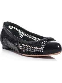 Pointed Mesh Flats - predominant colour: black; occasions: casual, evening, work; material: leather; heel height: flat; toe: pointed toe; style: ballerinas / pumps; finish: patent; pattern: plain