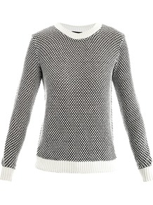Ferlise Cotton Sweater - style: standard; predominant colour: black; occasions: casual, work; length: standard; fibres: cotton - mix; fit: standard fit; neckline: crew; sleeve length: long sleeve; sleeve style: standard; texture group: knits/crochet; pattern type: knitted - other; pattern size: small & busy; pattern: patterned/print