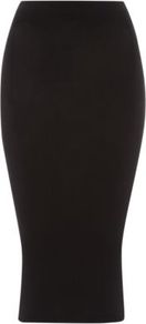G21 Jersey Pencil Skirt Black - length: below the knee; pattern: plain; style: pencil; fit: tight; waist detail: elasticated waist; hip detail: fitted at hip; waist: mid/regular rise; predominant colour: black; occasions: casual, evening, work; fibres: viscose/rayon - stretch; texture group: jersey - clingy; pattern type: fabric; pattern size: standard