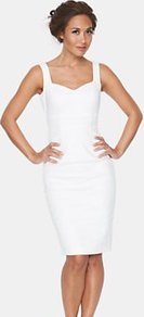 Wide Neck Bodycon Dress, White - sleeve style: standard vest straps/shoulder straps; fit: tight; pattern: plain; style: bodycon; neckline: sweetheart; hip detail: fitted at hip; predominant colour: white; occasions: evening; length: on the knee; fibres: cotton - stretch; sleeve length: sleeveless; texture group: jersey - clingy; pattern type: fabric