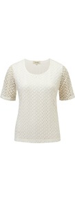 Ivory Crochet Top - neckline: round neck; pattern: plain; shoulder detail: contrast pattern/fabric at shoulder; predominant colour: ivory; occasions: casual, evening, work; length: standard; style: top; fibres: polyester/polyamide - 100%; fit: body skimming; sleeve length: short sleeve; sleeve style: standard; texture group: lace; pattern type: fabric; pattern size: standard