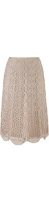 Buff Cornelli Flare Skirt - length: below the knee; fit: loose/voluminous; waist: high rise; predominant colour: stone; occasions: evening, occasion; style: a-line; fibres: viscose/rayon - 100%; texture group: lace; pattern type: fabric; pattern size: standard; pattern: patterned/print; embellishment: embroidered