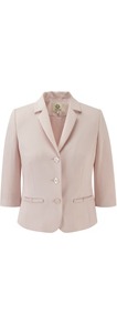 Shell Pink Moss Crepe Jacket - pattern: plain; style: single breasted blazer; collar: standard lapel/rever collar; predominant colour: blush; occasions: evening, work, occasion; length: standard; fit: tailored/fitted; fibres: polyester/polyamide - stretch; sleeve length: 3/4 length; sleeve style: standard; collar break: medium; pattern type: fabric; pattern size: standard; texture group: other - light to midweight