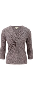 Shell Pink Spot Print Top - neckline: v-neck; style: t-shirt; bust detail: knot twist front detail at bust; predominant colour: mid grey; occasions: casual, evening; length: standard; fibres: polyester/polyamide - stretch; fit: body skimming; sleeve length: 3/4 length; sleeve style: standard; pattern type: fabric; pattern size: light/subtle; pattern: patterned/print; texture group: jersey - stretchy/drapey