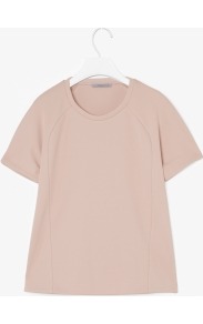 Curved Seam Top - neckline: round neck; pattern: plain; style: t-shirt; predominant colour: blush; occasions: casual, evening, work; length: standard; fibres: polyester/polyamide - 100%; fit: straight cut; sleeve length: short sleeve; sleeve style: standard; pattern type: fabric; pattern size: standard; texture group: jersey - stretchy/drapey