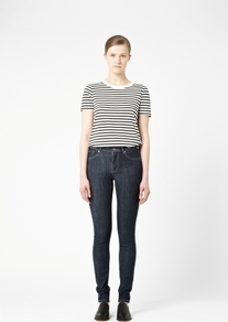 Mid Blue Skinny Jeans - style: skinny leg; length: standard; pattern: plain; pocket detail: traditional 5 pocket; waist: mid/regular rise; predominant colour: navy; occasions: casual; fibres: cotton - mix; jeans detail: dark wash; texture group: denim; pattern type: fabric; pattern size: standard