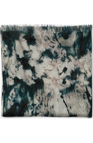 Wool And Silk Print Scarf - predominant colour: dark green; occasions: casual, work; type of pattern: standard; style: regular; size: standard; material: silk; embellishment: fringing; pattern: tie dye, patterned/print; trends: modern geometrics