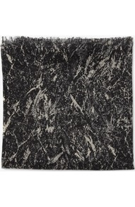 Silk And Wool Print Scarf - predominant colour: black; occasions: casual, work; type of pattern: standard; style: regular; size: standard; material: silk; embellishment: fringing; pattern: two-tone, patterned/print; trends: modern geometrics