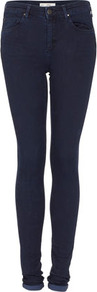 Tall Moto Skinny Leigh Jeans - style: skinny leg; length: standard; pattern: plain; pocket detail: traditional 5 pocket; waist: mid/regular rise; predominant colour: navy; occasions: casual; fibres: cotton - mix; jeans detail: dark wash; jeans & bottoms detail: turn ups; texture group: denim; pattern type: fabric; pattern size: standard