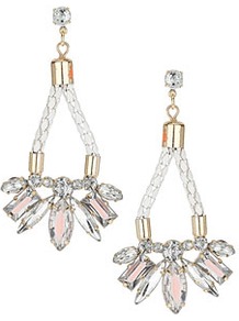 Fabric Jewel Drop Earring - predominant colour: ivory; occasions: evening, occasion; style: drop; length: long; size: large/oversized; material: chain/metal; fastening: pierced; finish: plain; embellishment: beading, crystals, jewels