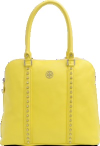 Pyramide Dome Stud Bag - predominant colour: yellow; occasions: casual, work, holiday; type of pattern: standard; style: tote; length: handle; size: standard; material: leather; embellishment: studs; pattern: plain; trends: fluorescent; finish: plain