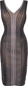 Women's Hannah Illusion Dress, Charcoal - style: shift; neckline: low v-neck; fit: tailored/fitted; pattern: plain; sleeve style: sleeveless; predominant colour: charcoal; occasions: evening; length: on the knee; fibres: polyester/polyamide - stretch; sleeve length: sleeveless; texture group: sheer fabrics/chiffon/organza etc.; pattern type: fabric