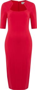 Women's Bodycon Dress, Crimson - style: shift; length: below the knee; fit: tailored/fitted; pattern: plain; predominant colour: true red; occasions: evening; fibres: viscose/rayon - stretch; sleeve length: half sleeve; sleeve style: standard; neckline: low square neck; pattern type: fabric; texture group: jersey - stretchy/drapey