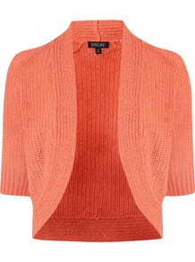 Women's Circle Knit Shrug, Rose - pattern: plain; style: bolero/shrug; length: cropped; neckline: collarless open; predominant colour: coral; occasions: casual, evening, work, occasion, holiday; fibres: cotton - mix; fit: standard fit; sleeve length: half sleeve; sleeve style: standard; texture group: knits/crochet; pattern type: knitted - other