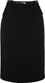 Women's Celeste Longline Pencil Skirt, Black - pattern: plain; style: pencil; fit: tailored/fitted; waist: high rise; waist detail: belted waist/tie at waist/drawstring; predominant colour: black; occasions: evening, work; length: on the knee; fibres: polyester/polyamide - stretch; pattern type: fabric; texture group: other - light to midweight