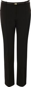 Women's Celeste Slim Leg Trouser, Black - length: standard; pattern: plain; waist detail: belted waist/tie at waist/drawstring; waist: mid/regular rise; predominant colour: black; occasions: evening, work; fibres: cotton - mix; fit: slim leg; pattern type: fabric; texture group: other - light to midweight; style: standard