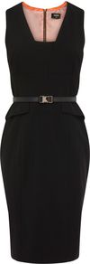 Women's Celeste Longline Pencil Dress, Black - style: shift; neckline: high square neck; fit: tailored/fitted; pattern: plain; sleeve style: sleeveless; waist detail: peplum waist detail; predominant colour: black; occasions: evening, work, occasion; length: just above the knee; fibres: hessian - 100%; sleeve length: sleeveless; texture group: crepes; trends: glamorous day shifts; pattern type: fabric