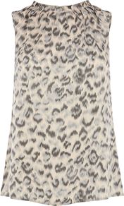 Women's Animal Neck Top, Multi Coloured - neckline: round neck; sleeve style: sleeveless; length: below the bottom; occasions: casual, evening, work, holiday; style: top; fibres: viscose/rayon - 100%; fit: body skimming; predominant colour: multicoloured; sleeve length: sleeveless; texture group: silky - light; pattern type: fabric; pattern size: small & busy; pattern: animal print