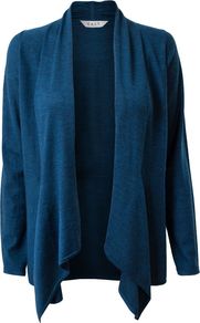 Women's Edge To Edge Swathe Cardigan, Teal - pattern: plain; length: below the bottom; neckline: collarless open; style: open front; predominant colour: teal; occasions: casual, work; fibres: wool - 100%; fit: loose; hip detail: dip hem; sleeve length: long sleeve; sleeve style: standard; texture group: knits/crochet; pattern type: knitted - fine stitch