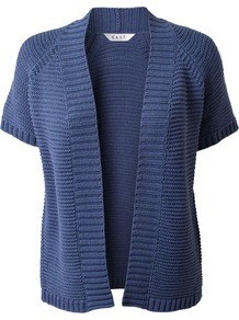 Women's Ribbed Cardigan, Chambray - pattern: plain; neckline: collarless open; style: open front; predominant colour: denim; occasions: casual, work; length: standard; fibres: cotton - 100%; fit: loose; sleeve length: short sleeve; sleeve style: standard; texture group: knits/crochet; pattern type: knitted - other