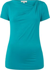 Women's S/S Twist Cowl Top, Jade - neckline: cowl/draped neck; pattern: plain; predominant colour: turquoise; occasions: casual, work, holiday; length: standard; style: top; fibres: viscose/rayon - stretch; fit: body skimming; sleeve length: short sleeve; sleeve style: standard; texture group: jersey - clingy; pattern type: fabric