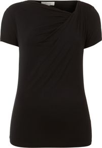 Women's S/S Twist Cowl Top, Black - neckline: cowl/draped neck; pattern: plain; predominant colour: black; occasions: casual, work, holiday; length: standard; style: top; fibres: viscose/rayon - stretch; fit: body skimming; sleeve length: short sleeve; sleeve style: standard; texture group: jersey - clingy; pattern type: fabric