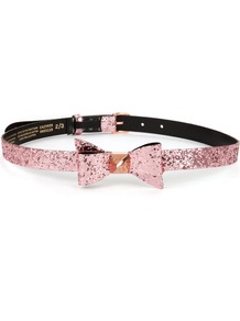 Glenton Glitter Bow Belt, Nude - predominant colour: nude; occasions: casual, evening; type of pattern: standard; style: classic; size: skinny; worn on: waist; material: leather; embellishment: glitter; pattern: plain; finish: metallic