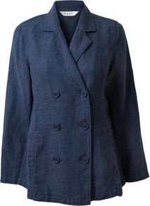 Women's Denim Linen Db Jacket, Indigo - pattern: plain; style: double breasted blazer; length: below the bottom; collar: standard lapel/rever collar; predominant colour: navy; occasions: casual; fit: tailored/fitted; fibres: linen - 100%; sleeve length: long sleeve; sleeve style: standard; texture group: linen; collar break: medium; pattern type: fabric