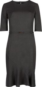Women's Talled Tonic Suit Dress, Grey - style: shift; neckline: round neck; fit: tailored/fitted; pattern: plain; waist detail: embellishment at waist/feature waistband; predominant colour: charcoal; occasions: evening, work; length: just above the knee; hip detail: soft pleats at hip/draping at hip/flared at hip; sleeve length: half sleeve; sleeve style: standard; texture group: structured shiny - satin/tafetta/silk etc.; pattern type: fabric; fibres: viscose/rayon - mix