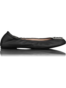 Roset Leather Ballerina Flat Black - predominant colour: black; occasions: casual, evening, work; material: leather; heel height: flat; embellishment: buckles, elasticated, chain/metal; toe: round toe; style: ballerinas / pumps; finish: plain; pattern: plain