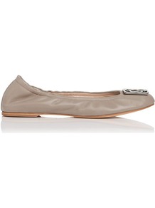 Roset Leather Ballerina Flat Grey Clay - predominant colour: stone; occasions: casual, work; material: leather; heel height: flat; embellishment: buckles, elasticated, chain/metal; toe: round toe; style: ballerinas / pumps; finish: plain; pattern: plain