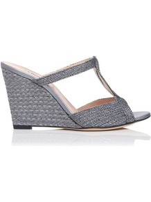 Tahiti Metallic Rope Lurex Wedge Silver Pewter - predominant colour: charcoal; occasions: casual, evening, occasion, holiday; material: fabric; heel height: high; embellishment: glitter; heel: wedge; toe: open toe/peeptoe; style: slides; trends: metallics; finish: metallic; pattern: plain