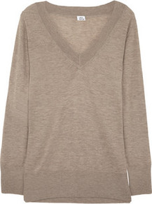 Cashmere Sweater - neckline: v-neck; style: standard; predominant colour: taupe; occasions: casual, work; length: standard; fit: standard fit; fibres: cashmere - 100%; sleeve length: long sleeve; sleeve style: standard; texture group: knits/crochet; pattern type: knitted - fine stitch