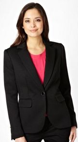 Black Textured Jacket - pattern: plain; style: single breasted blazer; collar: standard lapel/rever collar; predominant colour: black; occasions: evening, work; length: standard; fit: tailored/fitted; fibres: polyester/polyamide - mix; waist detail: fitted waist; back detail: back vent/flap at back; sleeve length: long sleeve; sleeve style: standard; collar break: medium; pattern type: fabric; pattern size: standard; texture group: woven light midweight